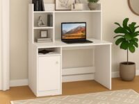Callas Engineered Wooden Study Table with Hutch & Bottom Storage, Office Work Desk for Laptop Study Computer Table for Home (ST-05-White)