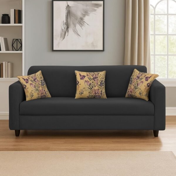 Casaliving - Lifestyle 3 Seater Sofa for Living Room (Black Colour Fabric)