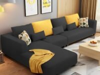 Casaliving Minta LHS 6 Seater L Shape Sofa Set for Living Room (Black Fabric) Premium Fabric Sofa