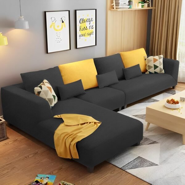 Casaliving Minta LHS 6 Seater L Shape Sofa Set for Living Room (Black Fabric) Premium Fabric Sofa