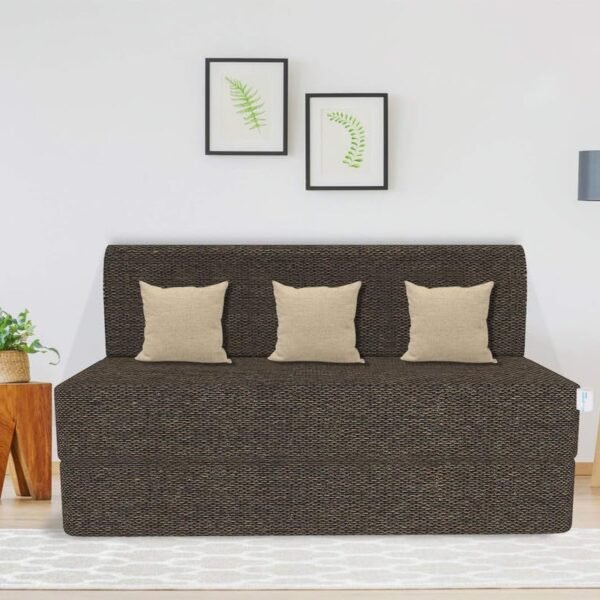Coirfit 3 Seater Folding Sofa Cum Bed - Jute Fabric Washable Cover with Free Cushions - Brown - 6' x 6' Feet - Perfect for Guests