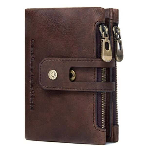 Contacts Men's Genuine Leather Wallet | RFID Blocking Wallet for Men| 14 Card Slots, 1 ID Window | 2 Zipper Compartments, Button Closure (Brown)