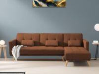 Convertible Futon RHS 4 Seater Sofa Cum Bed with Adjustable Backrest Sofa for Living Room (Brown Colour) Premium Fabric Sofa