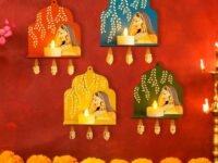 CraftVatika Diwali Decoration Items LED Jharokha Diya Set of 4, Diwali Decor Items, LED Candles Wall Hanging Decorations, DIY Craft Traditional Wooden Jharokha Wall Decor for Living Room Festive Gift