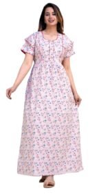 DIAMO Pure Cotton Designer Nighty for Women | Night Gown | Nightdress | Maxi | Sleepwear | Jaipuri Nighty | Nighties | Cotton Night Gown for Women/Girls with Belt