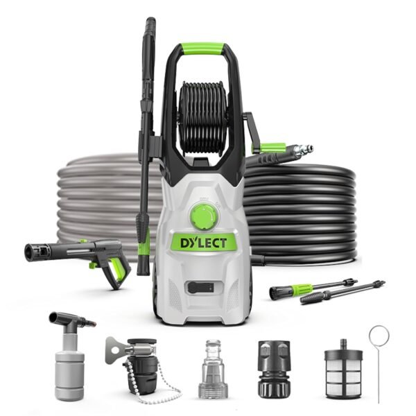 DYLECT Ultra Force Pro High Pressure Car Washer Pump(with Pressure Adjustment), 2200 Watts Motor, 220 Bars Pressure, 7.5L/Min Flow Rate, 8m Outlet Hose, Upright Design with Wheels with 11 Accessories
