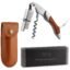 Deluxe Stainless Steel waiter's wine corkscrew and rosewood with vegan leather sheath by M&R Blvd. | Patented spring lever for easy opening | Foil cutter and beer bottle opener (Rosewood)