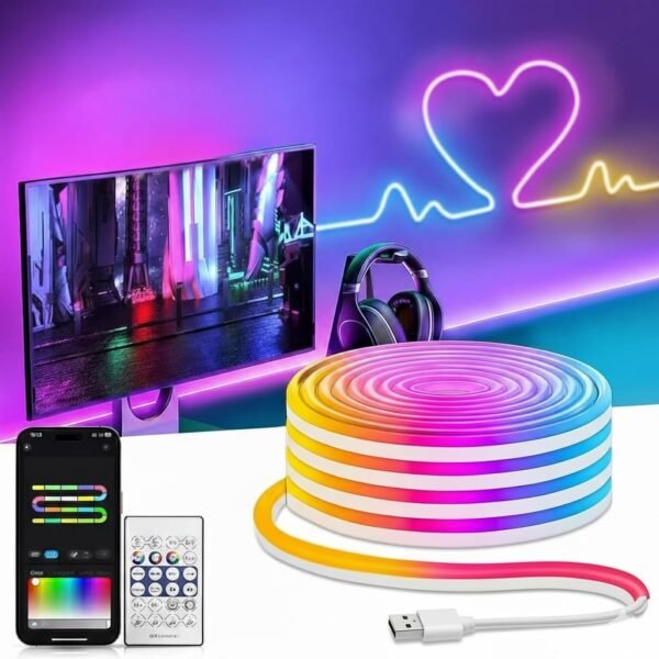 Desidiya® RGB Neon LED 5Mtr Strip Light with App & Remote Control | Music Sync | USB Powered | Waterproof & Flexible Led Rope Light Room, Gaming, Party, Diwali & Home Decoration Ceiling Strip Lights