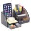 Desk Organizer, 7 Compartment Stationary Organizer- Office Table Accessories- Paper Weight/Pen Holder- Pen Stand for Office Table Stylish (Polycarbonate), Smoky Black