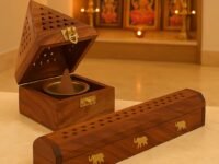 DigiRake Wooden Dhoop Stand & Agarbatti Stand Combo - Sheesham Wood Pyramid Sambrani Holder & 10 Inch Incense Stick Stand with Ash Catcher for Pooja & Home Decor