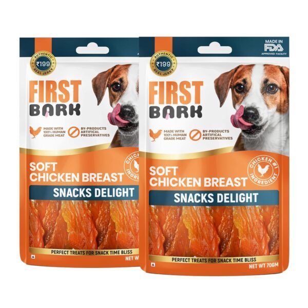 Dog Treats for Adult Dog & Puppy – Snack Delights Chicken Jerky for Dogs, Small Dogs & Shih Tzu | Dog Snacks & Puppy Treats – Soft Chicken Breast (70g) x2