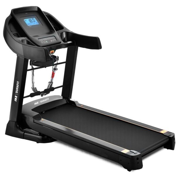 Durafit91 Focus Multifunction 7HP Peak BLDC Hydraulic Foldable Treadmill| Max Weight 150 Kg| Running Surface : L -1360mm & W -550 |18 Km/H Max Speed| 20-Auto Incline |Bluetooth Speaker | Wynd app