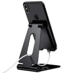 ELV Aluminum Adjustable Mobile Phone Foldable Holder Tabletop Stand, Dock Mount for All Smartphones, Tabs, Kindle, iPad (Black)