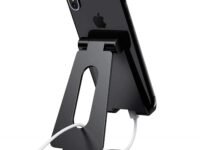 ELV Aluminum Adjustable Mobile Phone Foldable Holder Tabletop Stand, Dock Mount for All Smartphones, Tabs, Kindle, iPad (Black)