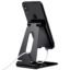 ELV Aluminum Adjustable Mobile Phone Foldable Holder Tabletop Stand, Dock Mount for All Smartphones, Tabs, Kindle, iPad (Black)