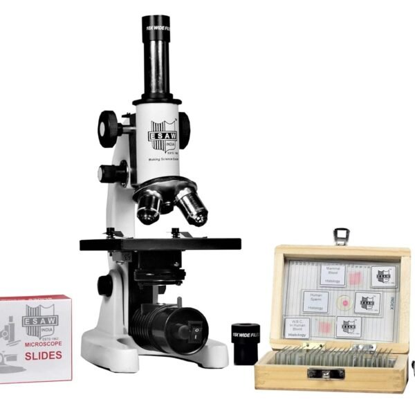 ESAW 1125x Student Compound Biological Microscope with 25 Prepared Glass Slides (Mag: 100x to 1125x)