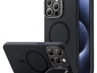 ESR for iPhone 15 Pro Max Case, MagSafe Silicone Case with Stand, Military-Grade Protection, Built-in Camera Stash Stand, Magnetic Phone Case for iPhone 15 Pro Max, Cloud Series, Black