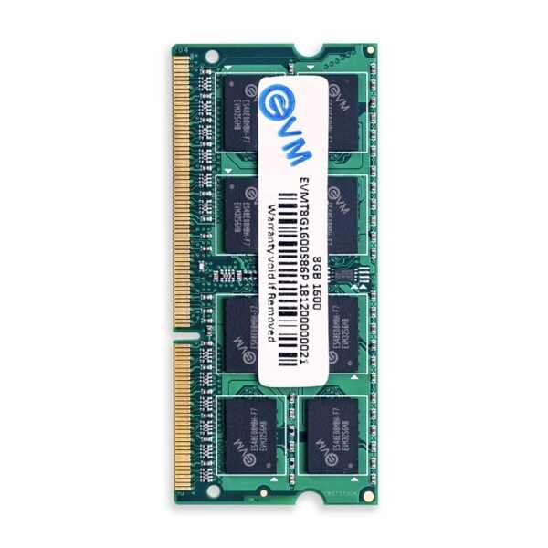 EVM 8GB DDR3 Laptop RAM 1600MHz | SO-DIMM – 1.35V Low Voltage | 204-PIN Pin, Intel & AMD Compatible | High-Speed Laptop Memory Upgrade | 10 Year Warranty (EVMT8G1600S86P)