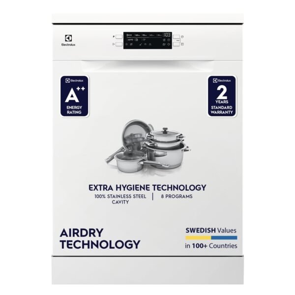 Electrolux 13 Place Settings Dishwasher Machine for Home, Fully Automatic with AirDry, In-Built Heater, White, UltimateCare 300, ESA47220SW
