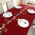 Embroidered Cotton Tablecloth 60 x 60 Inch Square – Washable & Colorfast Table Cover for Dining Room, Farmhouse, Kitchen, Home, Party & Wedding Décor - Crimson Cheer