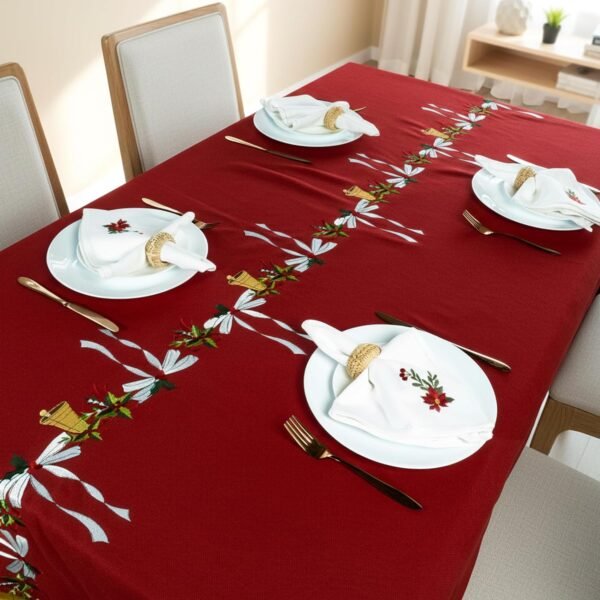 Embroidered Cotton Tablecloth 60 x 60 Inch Square – Washable & Colorfast Table Cover for Dining Room, Farmhouse, Kitchen, Home, Party & Wedding Décor - Crimson Cheer