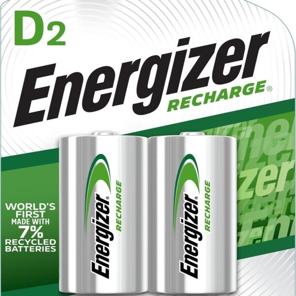Energizer Recharge Universal Rechargeable D Batteries, 2 Pack