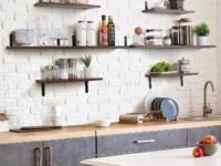 Engineered Wood Kitchen Rack Organizer Shelf, 2-Tier Kitchen Storage Organizer Shelves, Wall Mount, Set Of 2, Brown (Wall Mount)