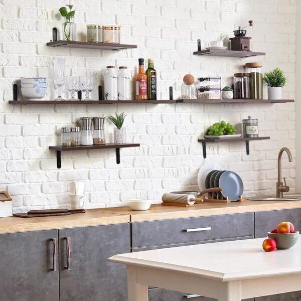 Engineered Wood Kitchen Rack Organizer Shelf, 2-Tier Kitchen Storage Organizer Shelves, Wall Mount, Set Of 2, Brown (Wall Mount)