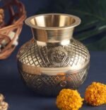 Esplanade Brass Kalash for Pooja – 4.5" Puja Items for Home Temple Mandir, Lota Pot for Pooja, 100% Brass Utensils for Kitchen, Engraved Peetal Lota