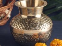 Esplanade Brass Kalash for Pooja – 4.5" Puja Items for Home Temple Mandir, Lota Pot for Pooja, 100% Brass Utensils for Kitchen, Engraved Peetal Lota