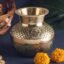 Esplanade Brass Kalash for Pooja – 4.5" Puja Items for Home Temple Mandir, Lota Pot for Pooja, 100% Brass Utensils for Kitchen, Engraved Peetal Lota