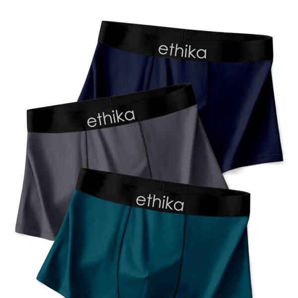 Ethika Men's Extra Thin Elastic Underwear Long Comfortable Ice Silk Breathable Comfort Brief-Boxer-Trunks Imported Material Pack of 3 (in, Alpha, XL, Multicolour)