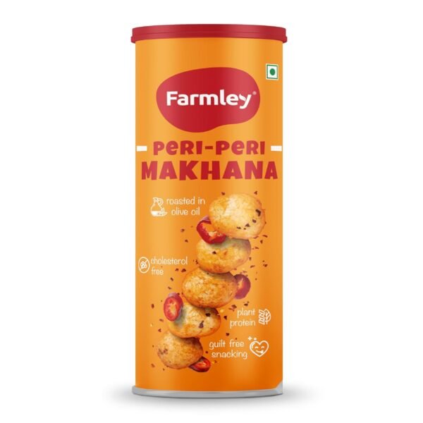 Farmley Roasted and Flavoured Makhana | Peri Peri Makhana | Namkeen Snacks & Puffed Snacks | Healthy Snack | Cholesterol Free | Gluten Free | Rich In Protein & Fiber | Roasted In Olive Oil - 77g Jar
