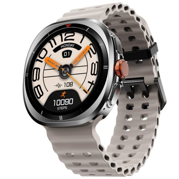 Fire-Boltt Axiom Round Smart Watch 1.43″ Super AMOLED Display with Always‑On Mode, Bluetooth Calling, Rotating Crown, SPO₂ & Heart Rate Monitor, IP67 Waterproof Silicone Smartwatch for Men - White