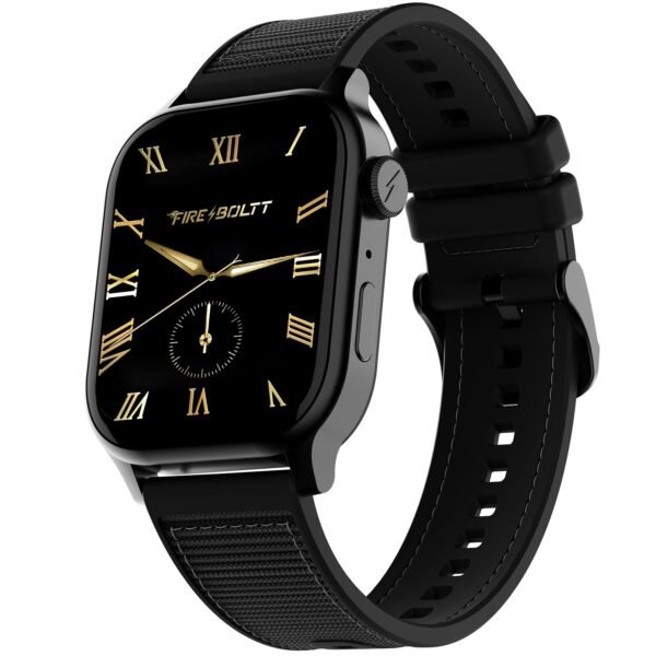 Fire-Boltt Rise Force Smart Watch 1.85” Display, Nylon–Fluoroelastomer Hybrid Strap, Rotating Crown, Bluetooth Calling, Dual Button Control, Metal Body Smartwatch for Men and Women Midnight Black