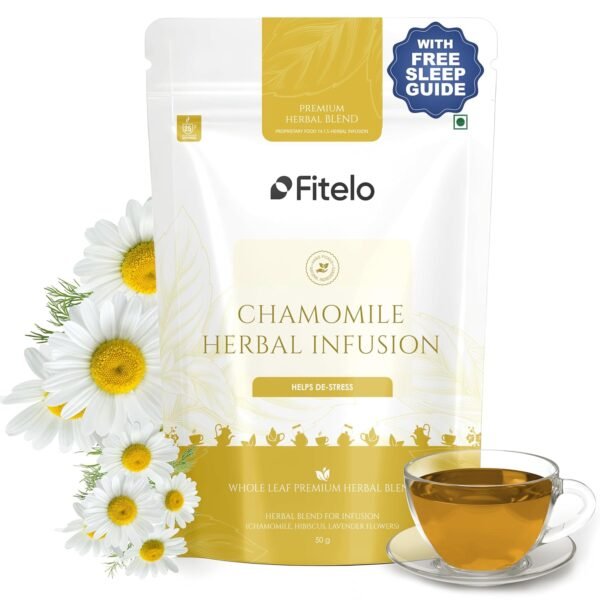 Fitelo Chamomile Deep Sleep Tea | 50 gm | Stress Relief & Relaxation | Premium Chamomile, Hibiscus & Lavender Blend | Caffeine-Free Herbal Tea