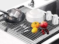 Foldable Stainless Steel Drain Rack/Kitchen Sink Roll up Dish Drying Rack/Portable Dish Drainer Rack for Crockery, Utensils, Fruits, Vegetables, Etc. (Multi-Color)