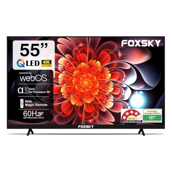 Foxsky 139 cm (55 inch) Frameless Series QLED 4K Ultra HD LED Smart TV FS55GATV (Black)