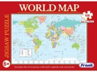 Frank World Map Puzzle (108 Pieces) - Early Learner Giant Jigsaw Puzzle Set with List of Countries, Capitals & Currencies for Kids 6 Years and Above - Educational Toys and Games - 10165