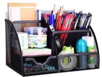 GDR Multipurpose Metal 6 Compartment Mesh Pen & Pencil Holder Stand For Office Table Accessories & Study Desk Items | Stationery Organizer Box For Home (Black)
