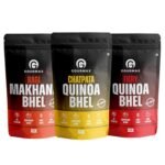 GOURMAX Fiery Quinoa Bhel | Chatpata Quinoa Bhel | Ragi Makhana Bhel | High Protein & Fibre Indian Snacks | Healthy Crunchy Namkeen Mix | 60g-80g Each | Pack of 3