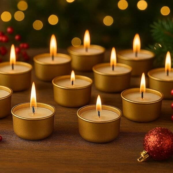 Golden Jar Tealight Candles | Long Lasting 8–9 Hour Burn | Decorative Wax Candles in Premium Golden Jars | Perfect for Home, Pooja, Wedding & Festive Décor (Pack of 10, White)