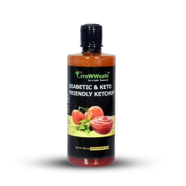 Growwsafe Tomato Ketchup (500GM)|No Afrificial Sugar | Low Calorie | No Artificial Colors & Flavours |Tangy & Sweet Healthy Sauce | Ultra Low-Carb & Ultra Low-Gi|Tomato Sauce | Keto Friendly