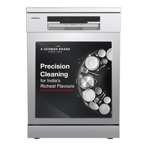 Hafele Aqua Chrome Dishwasher | 13 Place Settings | Free Standing | Premium Stainless Steel Finish | Designed for Indian Utensils | Hygienic, Spacious & High-Performance Cleaning