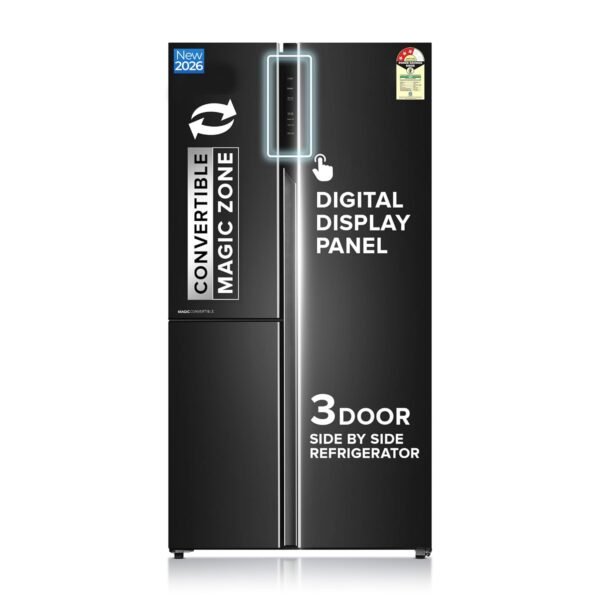 Haier SmartChoice 598L 3 Star 3-Door Side by Side Frost Free Refrigerator | Expert Inverter Technology | Digital Display Panel | Jumbo Ice Maker | Deo Fresh Technology (HRT-683GK, Graphite Black)