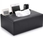 Handcuffs Desk Organiser Office Table Tissue Holder | PU Leather | Remote Stand | Storage Case | Stationery Box | Mobile | Phone | Pen | Pencil | Organizer (Black)