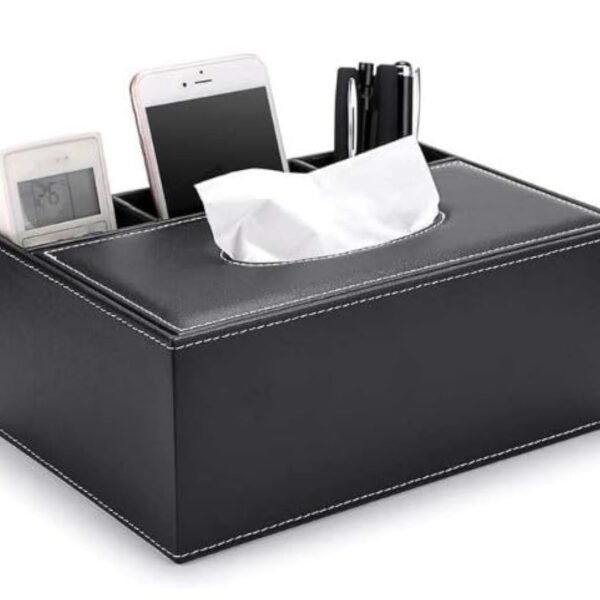 Handcuffs Desk Organiser Office Table Tissue Holder | PU Leather | Remote Stand | Storage Case | Stationery Box | Mobile | Phone | Pen | Pencil | Organizer (Black)