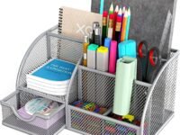 Handcuffs Desk Organizer Metal Mesh Pen and Pencil Storage Box with 6 Compartments | Stationary | Supplies | Holder | Study | Table Organiser | Office | Accessories (Grey)