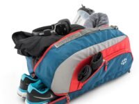 Harissons Jake 31L Water Resistant Duffel Gym Bag for Men & Women | Convertible Travel & Sports Backpack with Shoe Compartment & Easy Front Pocket Access (Navy & Red)