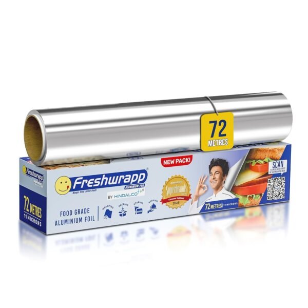 Hindalco Aluminium Foil Paper/foil paper for Kitchen/Eco-Friendly Freshwrapp Aluminium Foil Food wrap/Bacteria Resistant/Disposable/Food Parcel 72 Meter_Silver-Combo Pack of 1